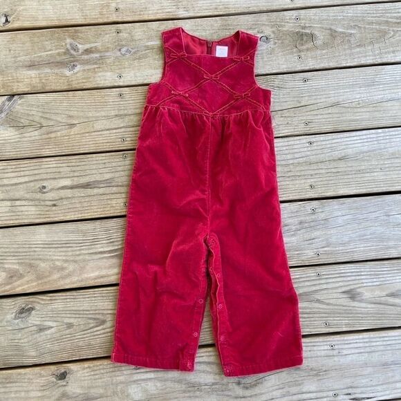 Gymboree Cranberry Red Velvet Overall Jumpsuit 2T - Picture 1 of 3